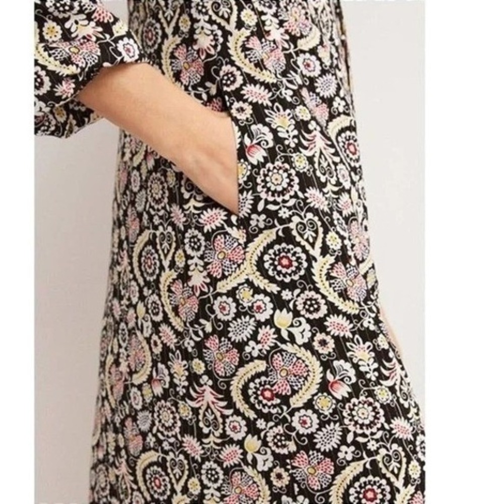 Boden Black Gold Paisley Metallic Lurex Tie Neck Mini Dress Pockets US 12 D0440 - Picture 3 of 12
